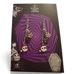 Disney Nightmare Before Christmas Earrings with Red and White Accents